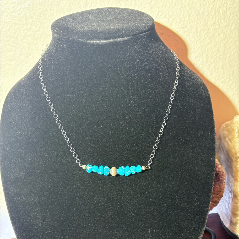 SLEEPING BEAUTY TURQUOISE BEADED BAR NECKLACE
